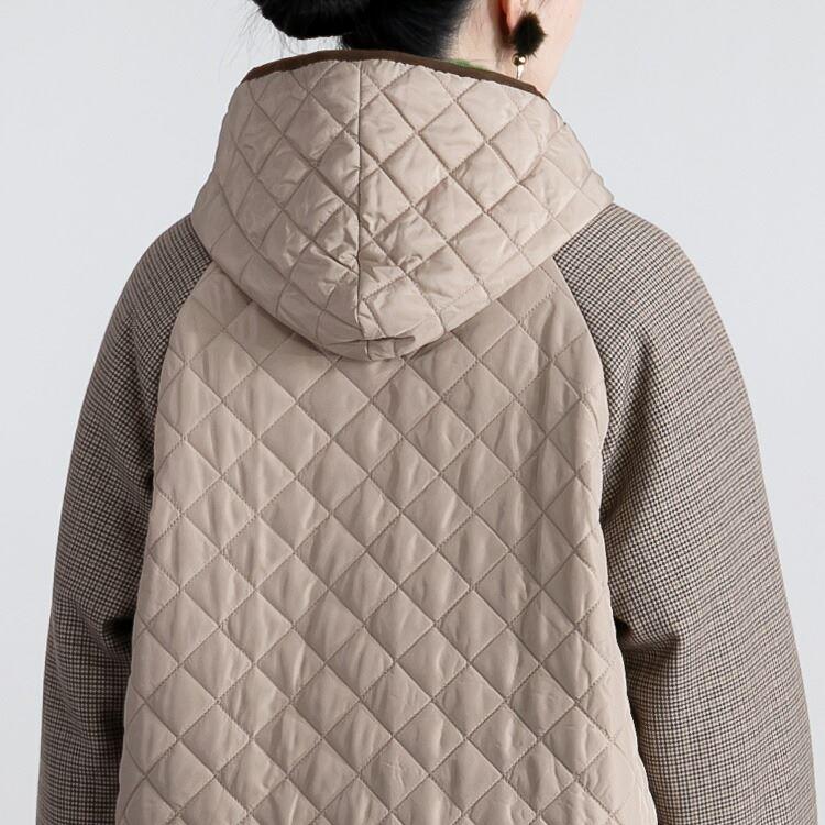 【送料無料】 中綿キルティングコート 3色 M-LL 長袖 レディース アウター コート 中綿 キルト ロング丈 フード取り外し可 配色 秋冬 |  | 07