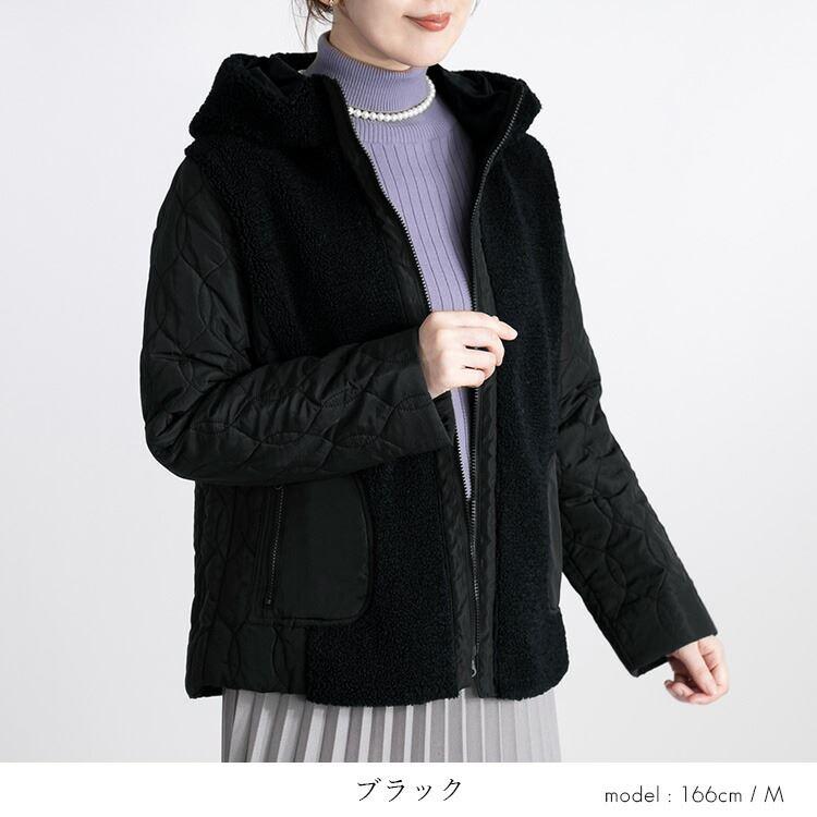 【送料無料】ボア使い中綿ショートアウター 4色 M L 長袖 レディース アウター コート ブルゾン ジャケット ミドル丈 スタンドカラー ボア 中綿 防寒 冬 |  | 13