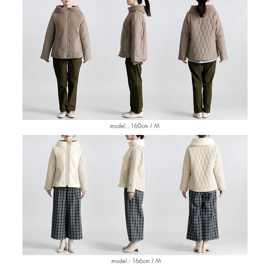 【送料無料】ボア使い中綿ショートアウター 4色 M L 長袖 レディース アウター コート ブルゾン ジャケット ミドル丈 スタンドカラー ボア 中綿 防寒 冬 |  | 17