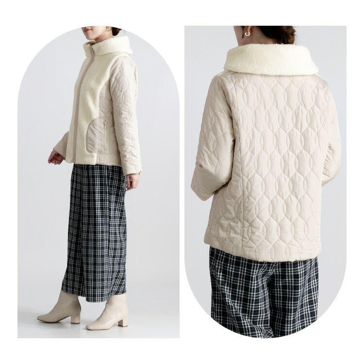 【送料無料】ボア使い中綿ショートアウター 4色 M L 長袖 レディース アウター コート ブルゾン ジャケット ミドル丈 スタンドカラー ボア 中綿 防寒 冬 |  | 05