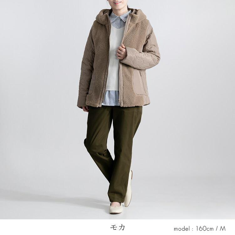 【送料無料】ボア使い中綿ショートアウター 4色 M L 長袖 レディース アウター コート ブルゾン ジャケット ミドル丈 スタンドカラー ボア 中綿 防寒 冬 |  | 07