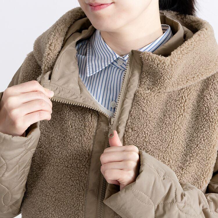 【送料無料】ボア使い中綿ショートアウター 4色 M L 長袖 レディース アウター コート ブルゾン ジャケット ミドル丈 スタンドカラー ボア 中綿 防寒 冬 |  | 08