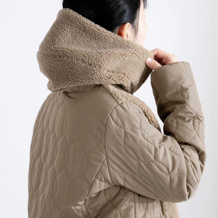 【送料無料】ボア使い中綿ショートアウター 4色 M L 長袖 レディース アウター コート ブルゾン ジャケット ミドル丈 スタンドカラー ボア 中綿 防寒 冬 |  | 09