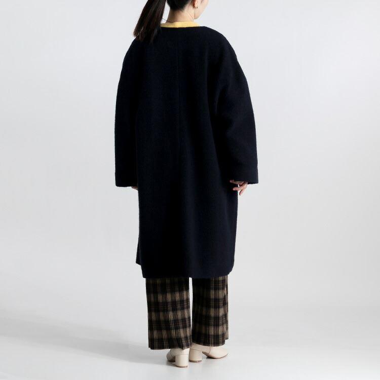 【送料無料】 高見え尾州織コート 4色 M L 長袖 レディース アウター コート ノーカラー パイル生地 ダウン ウール混 体型カバー 日本製生地 |  | 14