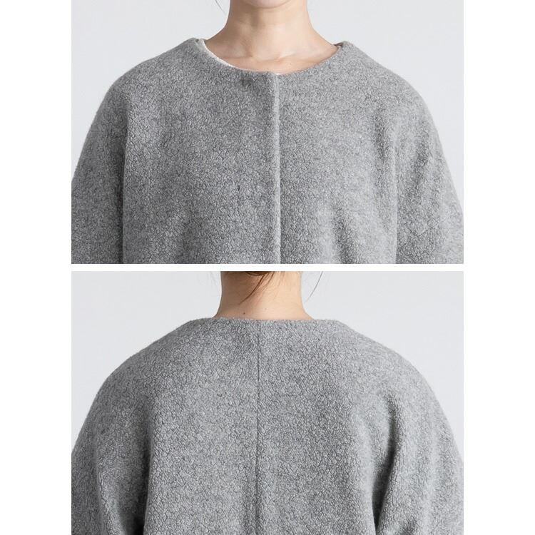 【送料無料】 高見え尾州織コート 4色 M L 長袖 レディース アウター コート ノーカラー パイル生地 ダウン ウール混 体型カバー 日本製生地 |  | 15