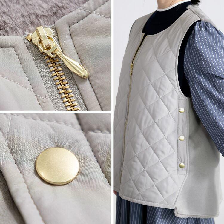 【送料無料/再入荷】 エコファー×中綿キルトベスト 3色 M L 洗える レディース アウター トップス ベスト 中綿 フェイクファー キルティングベスト 防寒 春秋冬 |  | 14