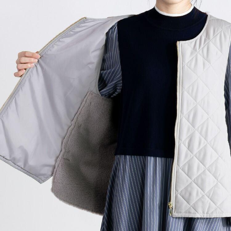 【ラスト6着のみ】【送料無料/再入荷】 エコファー×中綿キルトベスト M L 洗える ノースリーブ レディース トップス |  | 19