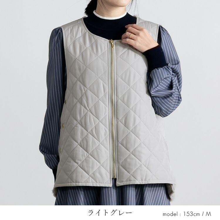 【送料無料/再入荷】 エコファー×中綿キルトベスト 3色 M L 洗える レディース アウター トップス ベスト 中綿 フェイクファー キルティングベスト 防寒 春秋冬 |  | 04