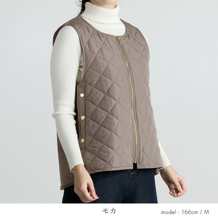 【送料無料/再入荷】 エコファー×中綿キルトベスト 3色 M L 洗える レディース アウター トップス ベスト 中綿 フェイクファー キルティングベスト 防寒 春秋冬 |  | 07