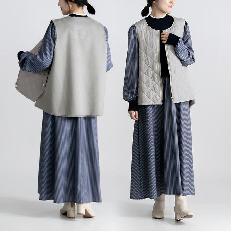 【ラスト6着のみ】【送料無料/再入荷】 エコファー×中綿キルトベスト M L 洗える ノースリーブ レディース トップス |  | 10