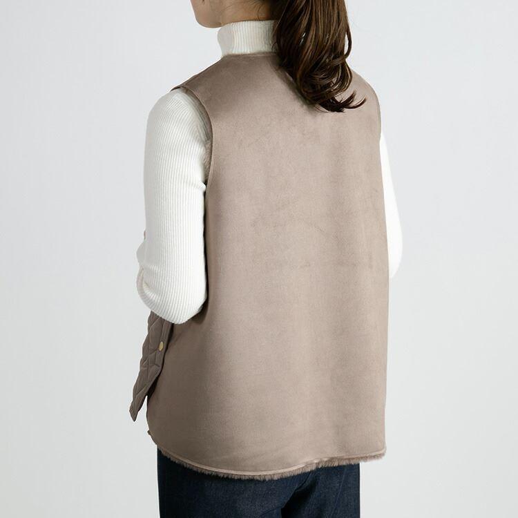 【送料無料/再入荷】 エコファー×中綿キルトベスト 3色 M L 洗える レディース アウター トップス ベスト 中綿 フェイクファー キルティングベスト 防寒 春秋冬 |  | 09