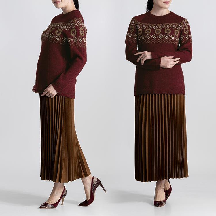 【送料無料】 ベビーアルパカ100％の贅沢ジャガードニット 5色 M-L 洗える 長袖 レディース トップス ニット ジャガード |  | 11