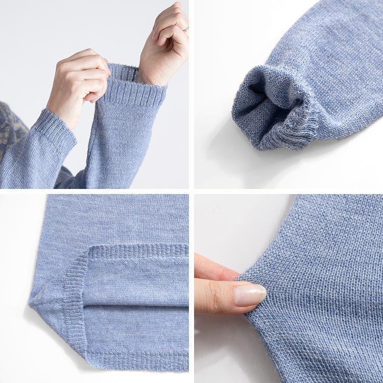 【送料無料】 ベビーアルパカ100％の贅沢ジャガードニット 5色 M-L 洗える 長袖 レディース トップス ニット ジャガード |  | 15