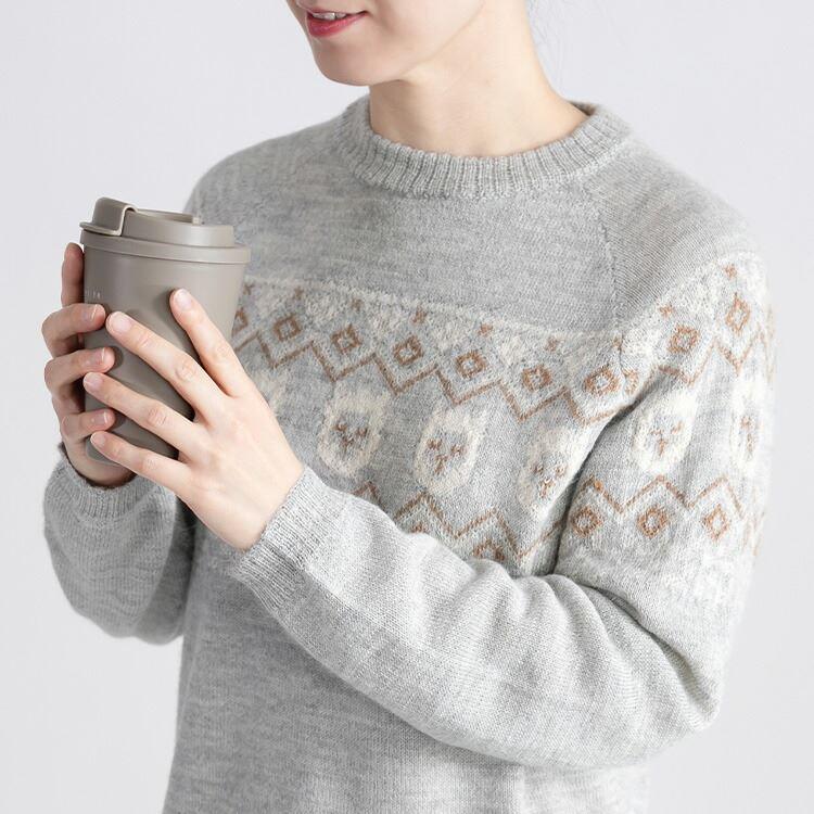 【送料無料】 ベビーアルパカ100％の贅沢ジャガードニット 5色 M-L 洗える 長袖 レディース トップス ニット ジャガード |  | 05