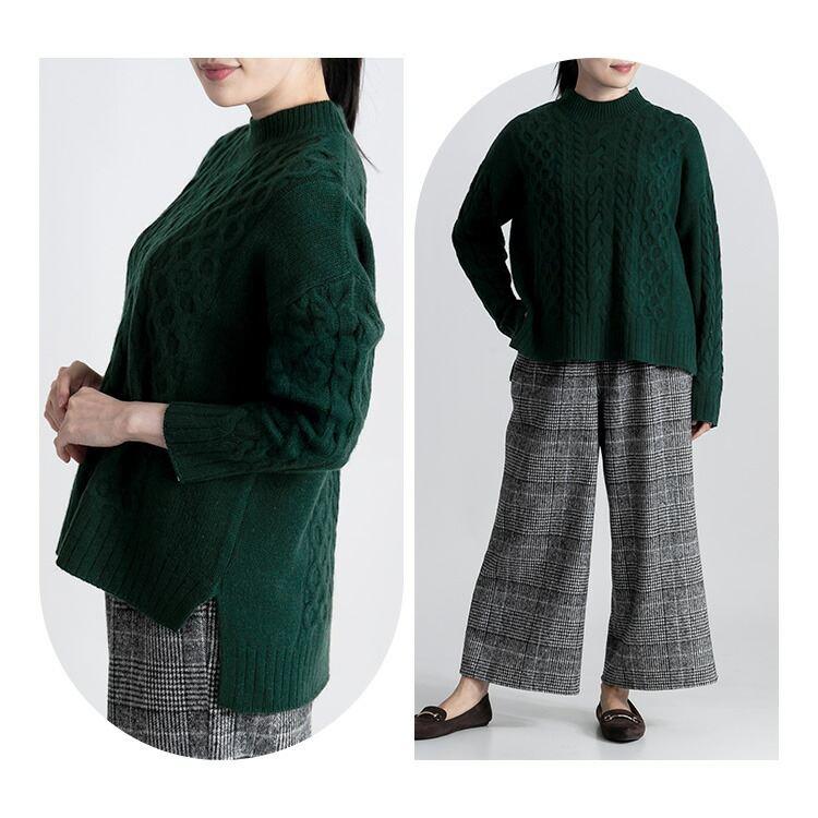 【送料無料/再入荷】 ヤク100%の贅沢ケーブル編みニット 4色 M-L 洗える 長袖 レディース トップス ニット ボトルネック ハイネック クルーネック ミドル丈 |  | 11