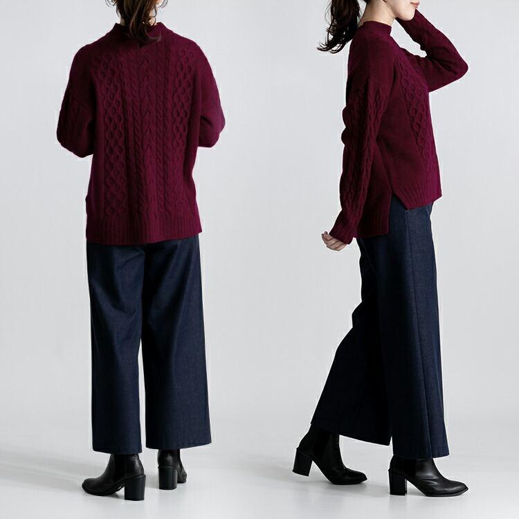 【送料無料/再入荷】 ヤク100%の贅沢ケーブル編みニット 4色 M-L 洗える 長袖 レディース トップス ニット ボトルネック ハイネック クルーネック ミドル丈 |  | 13