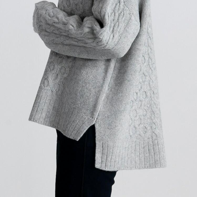 【送料無料/再入荷】 ヤク100%の贅沢ケーブル編みニット 4色 M-L 洗える 長袖 レディース トップス ニット ボトルネック ハイネック クルーネック ミドル丈 |  | 07