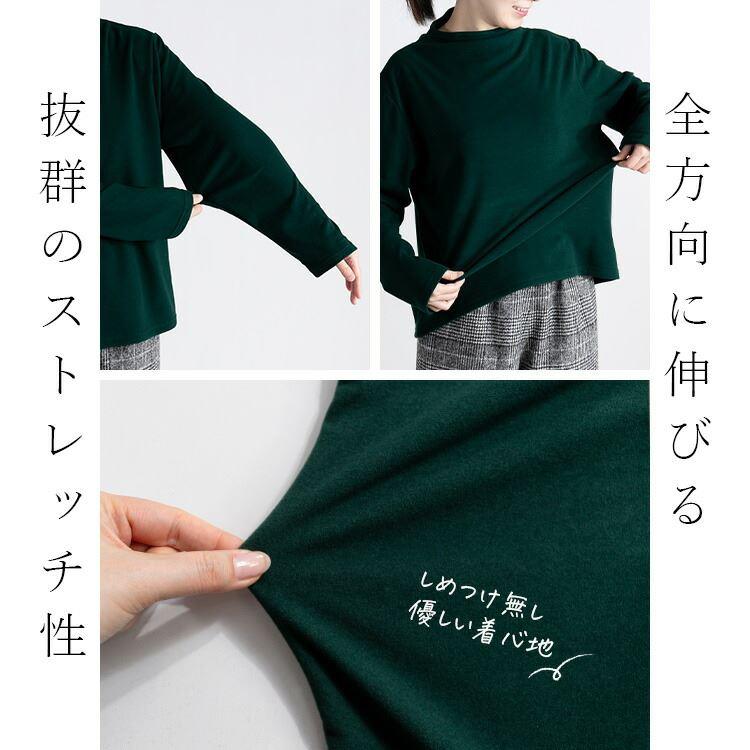 【送料無料】ボトルネックプルオーバー 5色 M-L 洗える 長袖 レディース トップス カットソー ボトルネック モックネック ミドル丈 体型カバー |  | 03