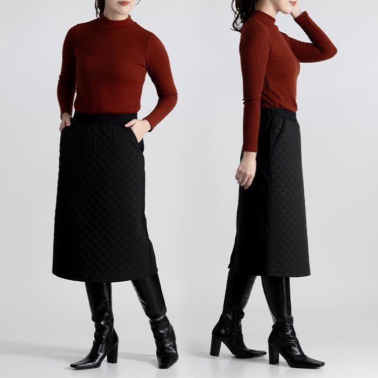 【送料無料】 蓄熱エンボス加工エコダウンスカート 2色 M-LL 洗える レディース ボトムス スカート タイトスカート ウエストゴム エンボス加工 |  | 10