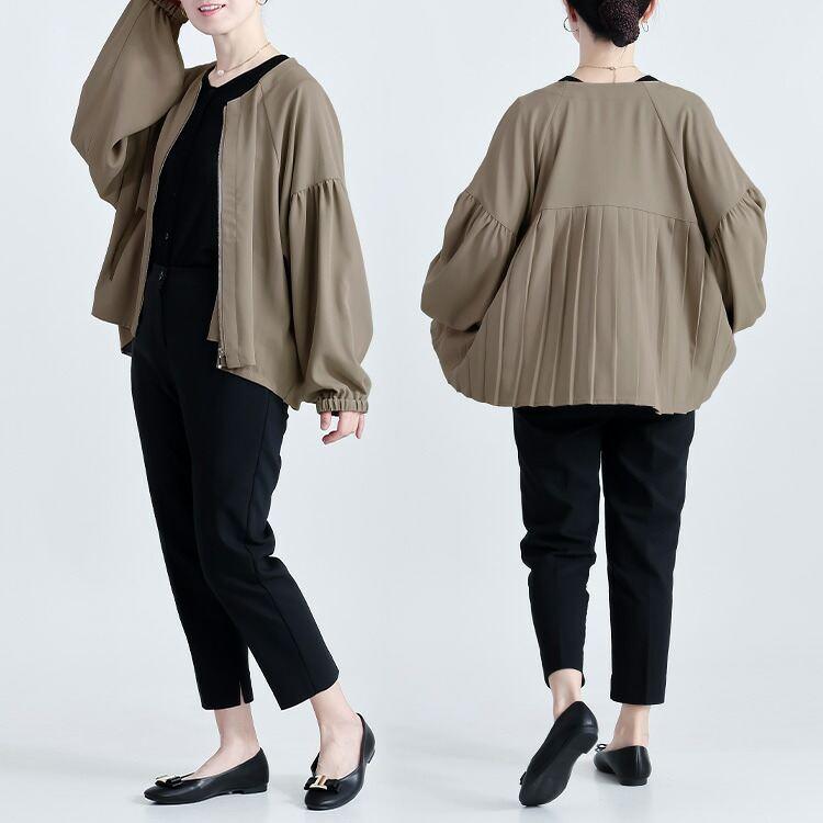 【送料無料/再入荷】バックプリーツブルゾン 3色 M-L 洗える ぽわん袖 レディース アウター ジャケット ブルゾン オーバーサイズ 羽織 ツイル 体型カバー |  | 09