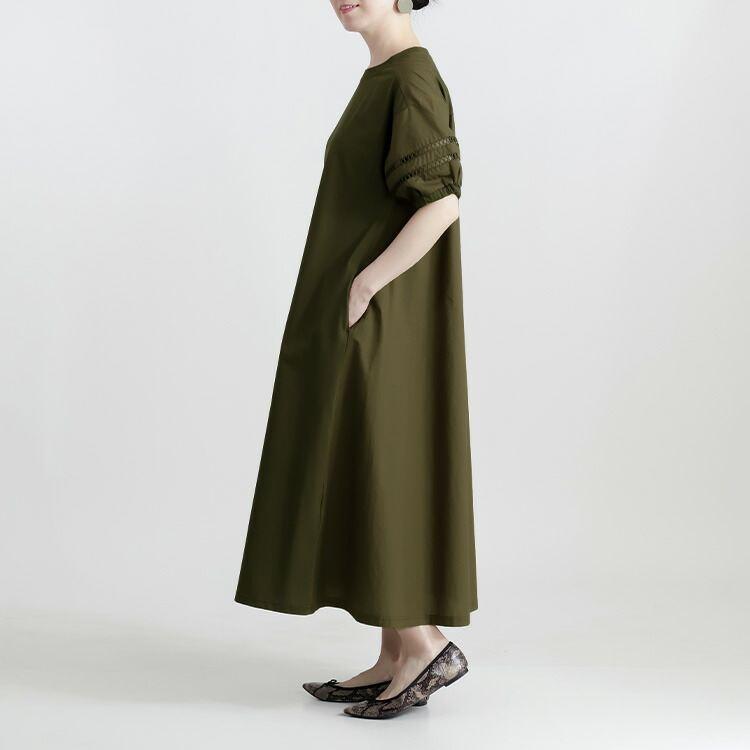 【送料無料】 はしごレース使いパフ袖ワンピース 4色 M-L 洗える 半袖 レディース トップス ワンピース カットソー Aライン ぽわん袖 体型カバー |  | 12