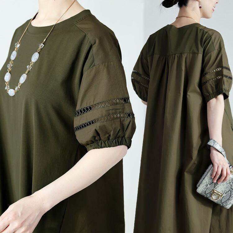 【送料無料】はしごレース使い、ぽわん袖ワンピース 4色 M-L 洗える 半袖 レディース トップス ワンピース カットソー Aライン ぽわん袖 体型カバー 春夏秋 5015 |  | 16