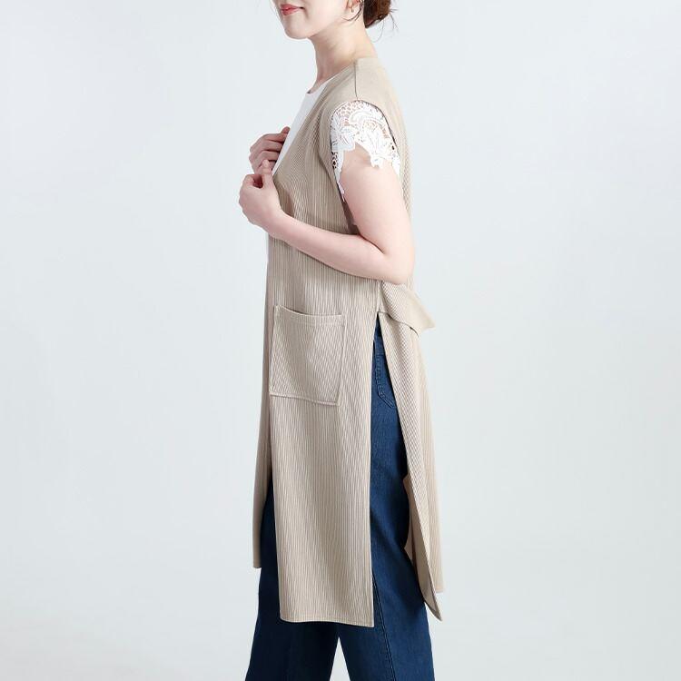 【送料無料】 サイドスリット使いジレ 3色 M-L 洗える 楽ちん アイロン不要 レディース トップス カットソー ジレ ベスト ロング丈 体型カバー 春夏秋 |  | 08