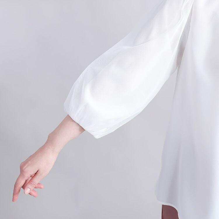 【送料無料】 袖チュールブラウス 2色 M-LL 洗える 七分袖 レディース トップス ブラウス カットソー オケージョン 参観日 フォーマル 冠婚葬祭 オフィス |  | 10