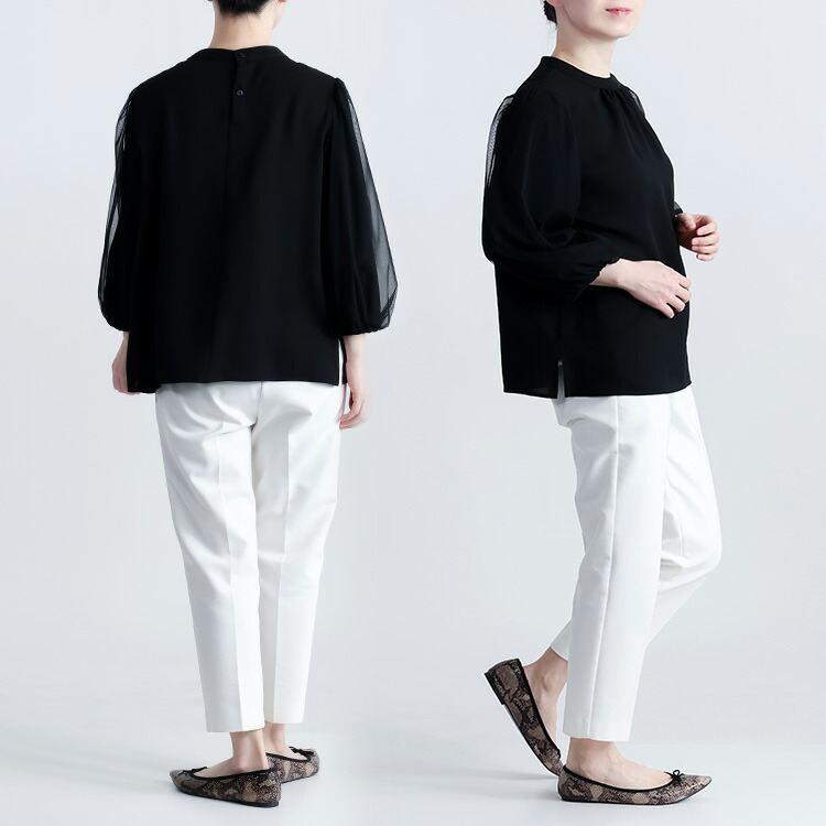 【送料無料】 袖チュールブラウス 2色 M-LL 洗える 七分袖 レディース トップス ブラウス カットソー オケージョン 参観日 フォーマル 冠婚葬祭 オフィス |  | 12