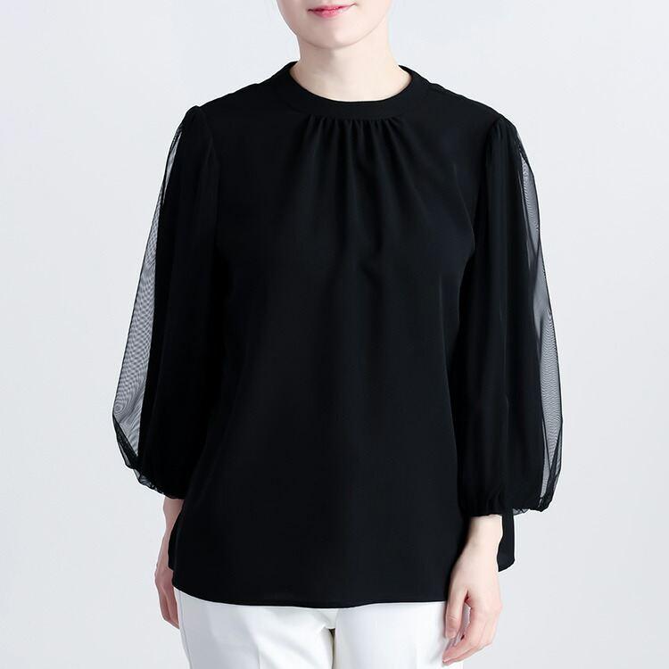 【送料無料】 袖チュールブラウス 2色 M-LL 洗える 七分袖 レディース トップス ブラウス カットソー オケージョン 参観日 フォーマル 冠婚葬祭 オフィス |  | 14