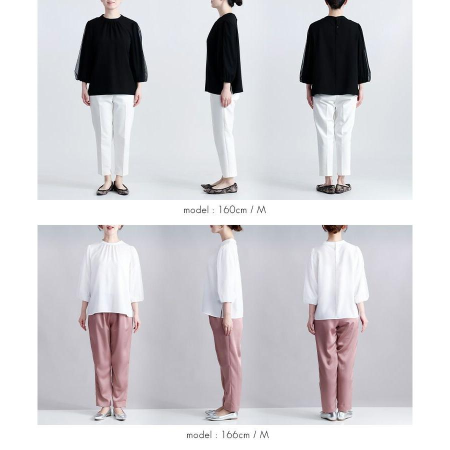 【送料無料】 袖チュールブラウス 2色 M-LL 洗える 七分袖 レディース トップス ブラウス カットソー オケージョン 参観日 フォーマル 冠婚葬祭 オフィス |  | 17