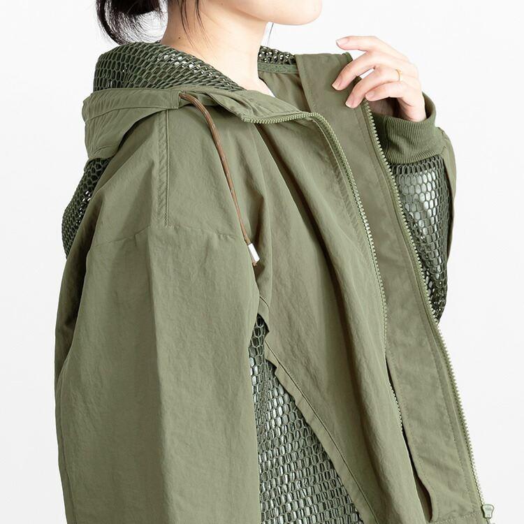 【送料無料】 メッシュ使いジャケット 3色 M L 洗える 長袖 レディース アウター ブルゾン ジャケット パーカー フーディー 端境期 体型カバー 春秋 |  | 08