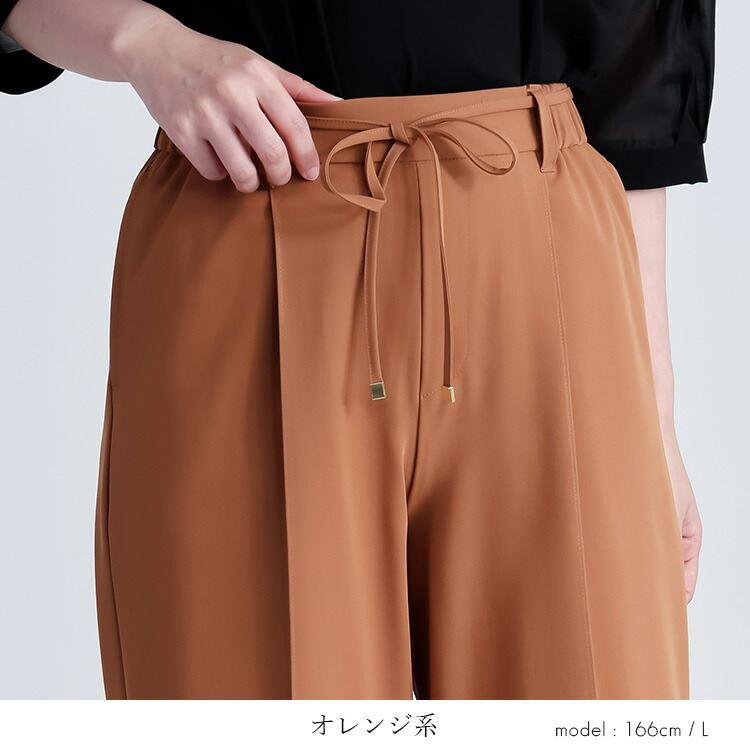 【日本製】【送料無料】 センタータックワイドパンツ 6色 M-LL 洗える 紐ベルト(取外し可) 10分丈 レディース ボトムス |  | 13