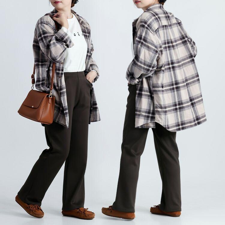 【新作】【送料無料】 裏起毛ストレッチセミワイドパンツ 5色 M-3L 洗える 10分丈 レディース ボトムス パンツ セミワイドパンツ 裏起毛 ウエストゴム |  | 12