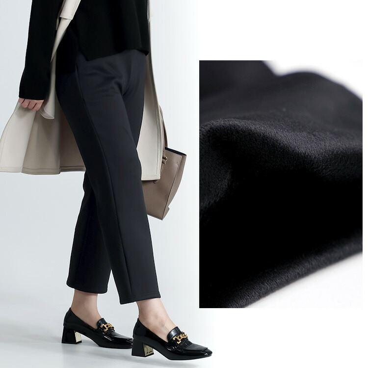 【送料無料】裏起毛ストレッチセミワイドパンツ 5色 M-3L 洗える 10分丈 レディース ボトムス パンツ セミワイドパンツ 裏起毛 ウエストゴム 股上深め |  | 14