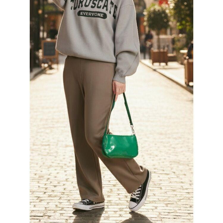 【新作】【送料無料】 裏起毛ストレッチセミワイドパンツ 5色 M-3L 洗える 10分丈 レディース ボトムス パンツ セミワイドパンツ 裏起毛 ウエストゴム |  | 06