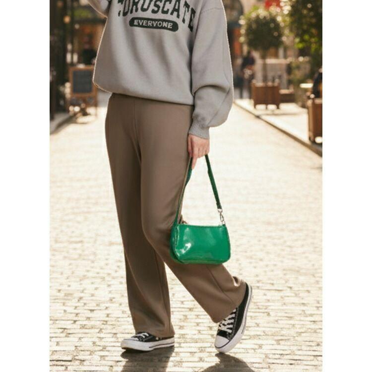 【送料無料】裏起毛ストレッチセミワイドパンツ 5色 M-3L 洗える 10分丈 レディース ボトムス パンツ セミワイドパンツ 裏起毛 ウエストゴム 股上深め |  | 06