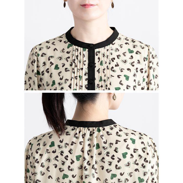 【送料無料】 ハート柄ピンタックワンピース 2色 M L 洗える 八分袖 レディース ワンピース Aライン ラウンドネック シャツワンピース 体型カバー 春秋冬 |  | 11