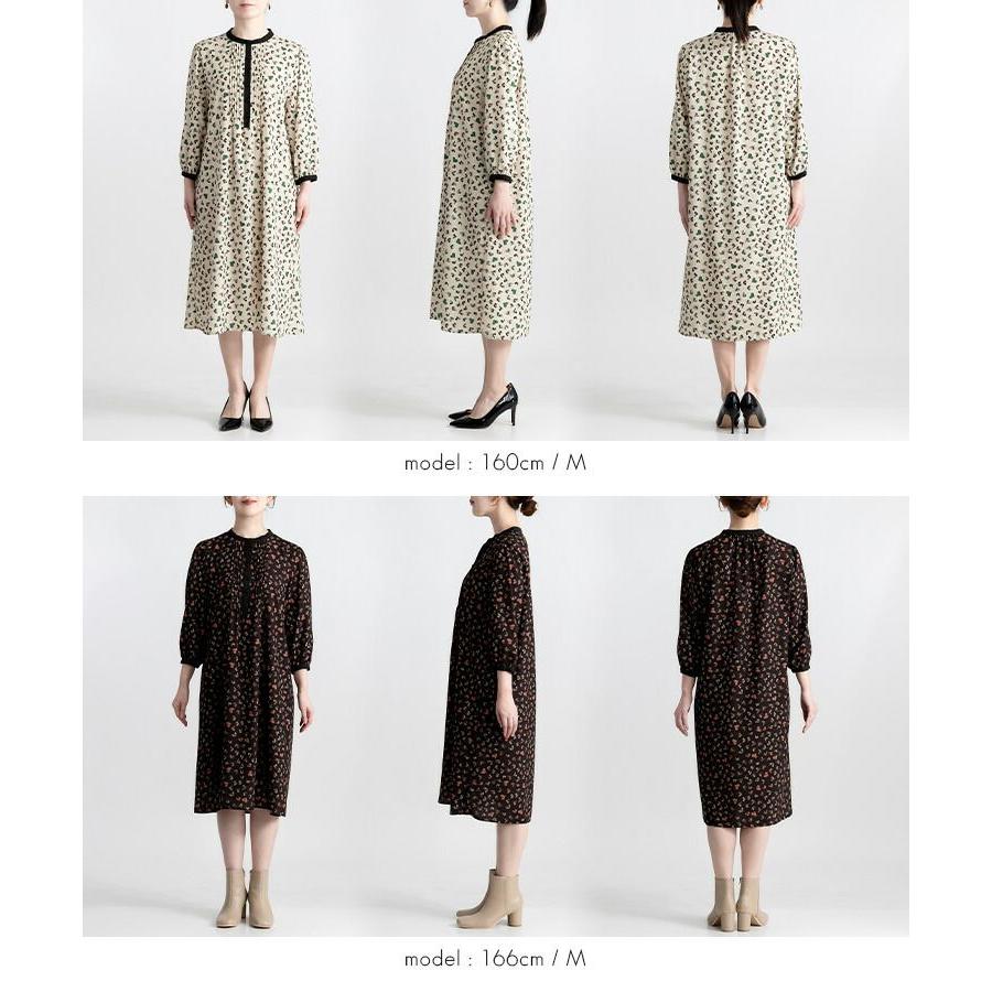 【送料無料】 ハート柄ピンタックワンピース 2色 M L 洗える 八分袖 レディース ワンピース Aライン ラウンドネック シャツワンピース 体型カバー 春秋冬 |  | 13