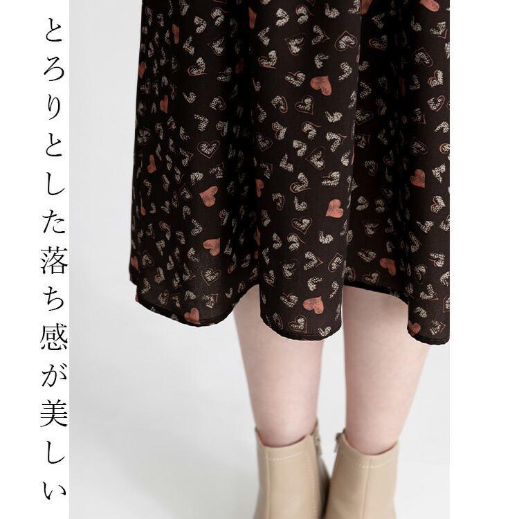 【送料無料】 ハート柄ピンタックワンピース 2色 M L 洗える 八分袖 レディース ワンピース Aライン ラウンドネック シャツワンピース 体型カバー 春秋冬 |  | 03