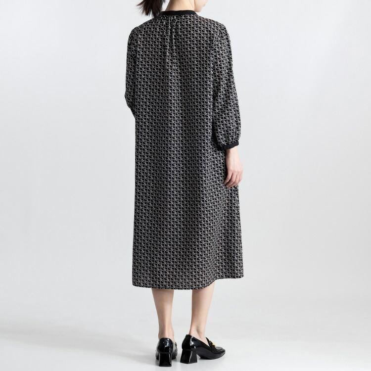 【送料無料】 リング柄ワンピース 3色 M L リング柄 洗える 八分袖 レディース ワンピース Aライン フレア ラウンドネック シャツワンピース 春秋冬 |  | 10