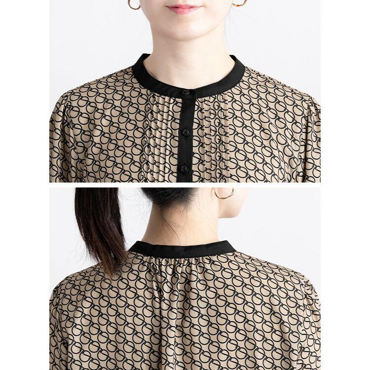 【送料無料】 リング柄ワンピース 3色 M L リング柄 洗える 八分袖 レディース ワンピース Aライン フレア ラウンドネック シャツワンピース 春秋冬 |  | 11