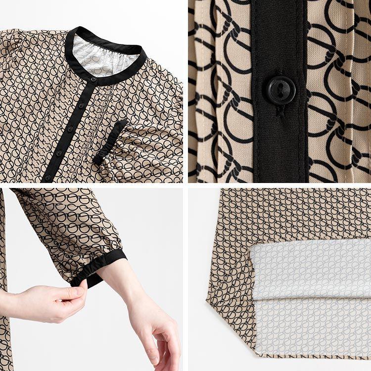 【送料無料】 リング柄ワンピース 3色 M L リング柄 洗える 八分袖 レディース ワンピース Aライン フレア ラウンドネック シャツワンピース 春秋冬 |  | 12