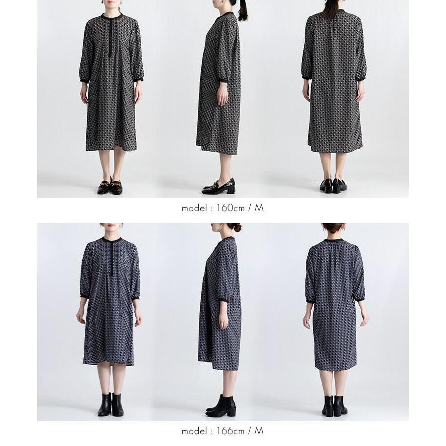 【送料無料】 リング柄ワンピース 3色 M L リング柄 洗える 八分袖 レディース ワンピース Aライン フレア ラウンドネック シャツワンピース 春秋冬 |  | 13