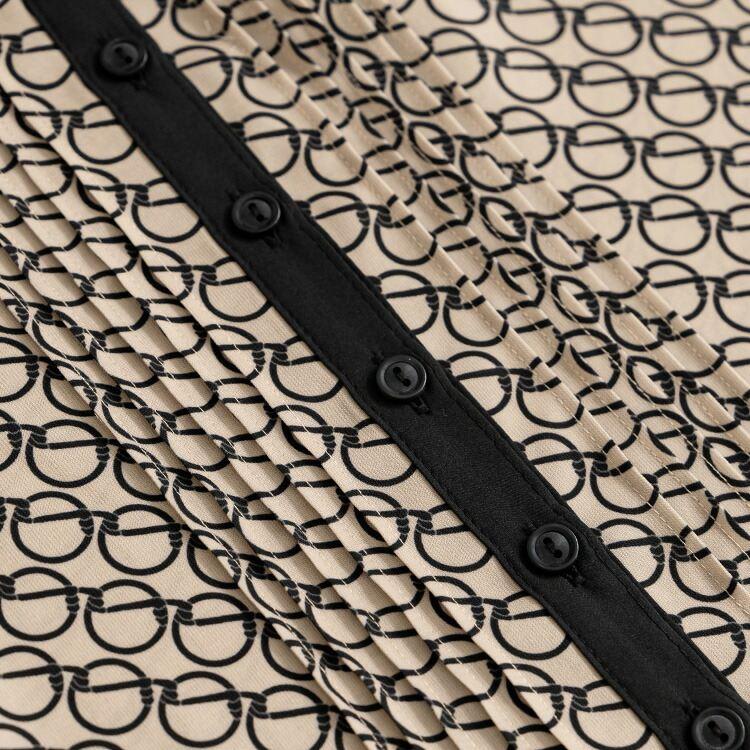 【送料無料】 リング柄ワンピース 3色 M L リング柄 洗える 八分袖 レディース ワンピース Aライン フレア ラウンドネック シャツワンピース 春秋冬 |  | 04