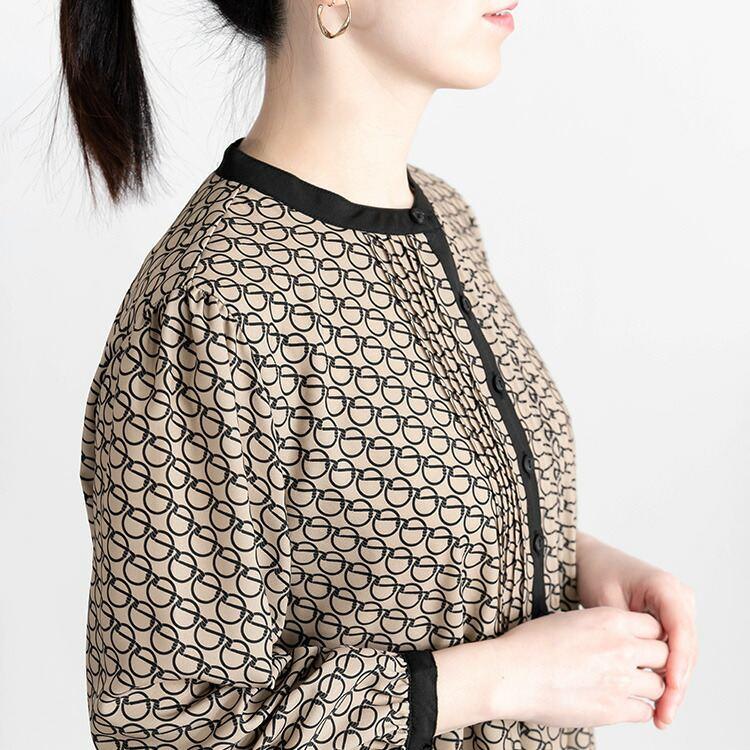 【送料無料】 リング柄ワンピース 3色 M L リング柄 洗える 八分袖 レディース ワンピース Aライン フレア ラウンドネック シャツワンピース 春秋冬 |  | 06