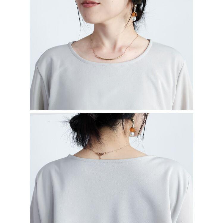 【送料無料】 レイヤード風ワンピース 2色 M L 洗える 七分袖 レディース トップス ワンピース クルーネック ロング丈 体型カバー 花柄 ドット 春秋 |  | 13