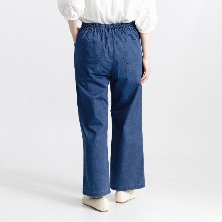 【送料無料】 デニムストレッチパンツ 2色 M-LL 洗える 10分丈 レディース ボトムス パンツ ワイドパンツ ストレッチパンツ デニムパンツ マリンパンツ |  | 07