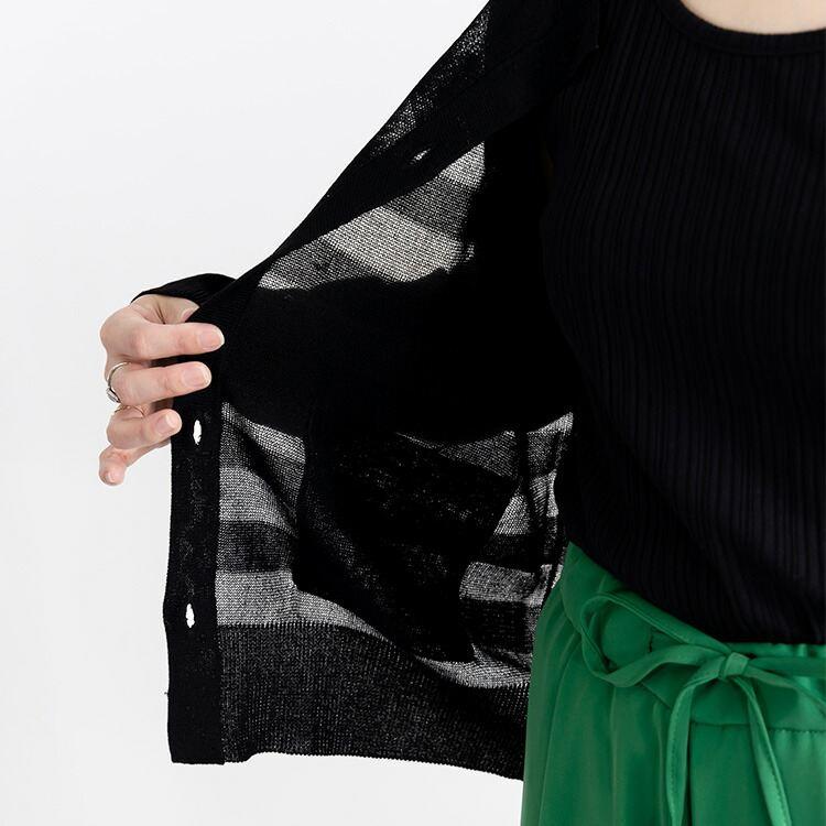 【送料無料】 シアーボーダーカーディガン 5色 M-L 洗える 長袖 レディース トップス ニット カーディガン 羽織 ラウンドネック 軽量 春夏秋 |  | 14