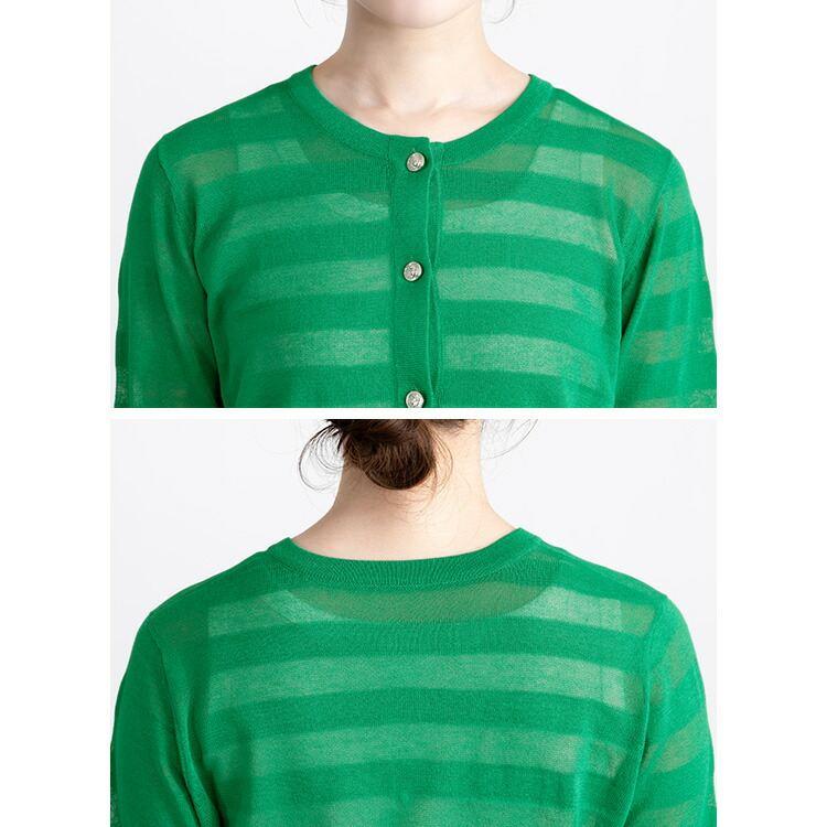 【送料無料】 シアーボーダーカーディガン 5色 M-L 洗える 長袖 レディース トップス ニット カーディガン 羽織 ラウンドネック 軽量 春夏秋 |  | 15